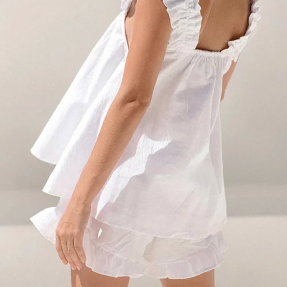 COMMENSE White Cotton Ruffle Minimalist Shorts Size M - Picture 2 of 6